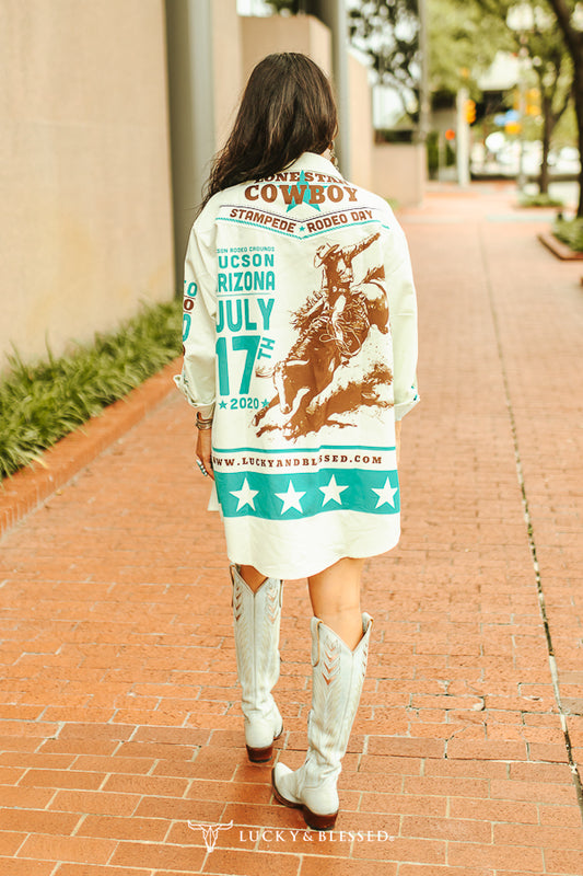 Stamped Rodeo Printed Pearl Snap Button Down Dress