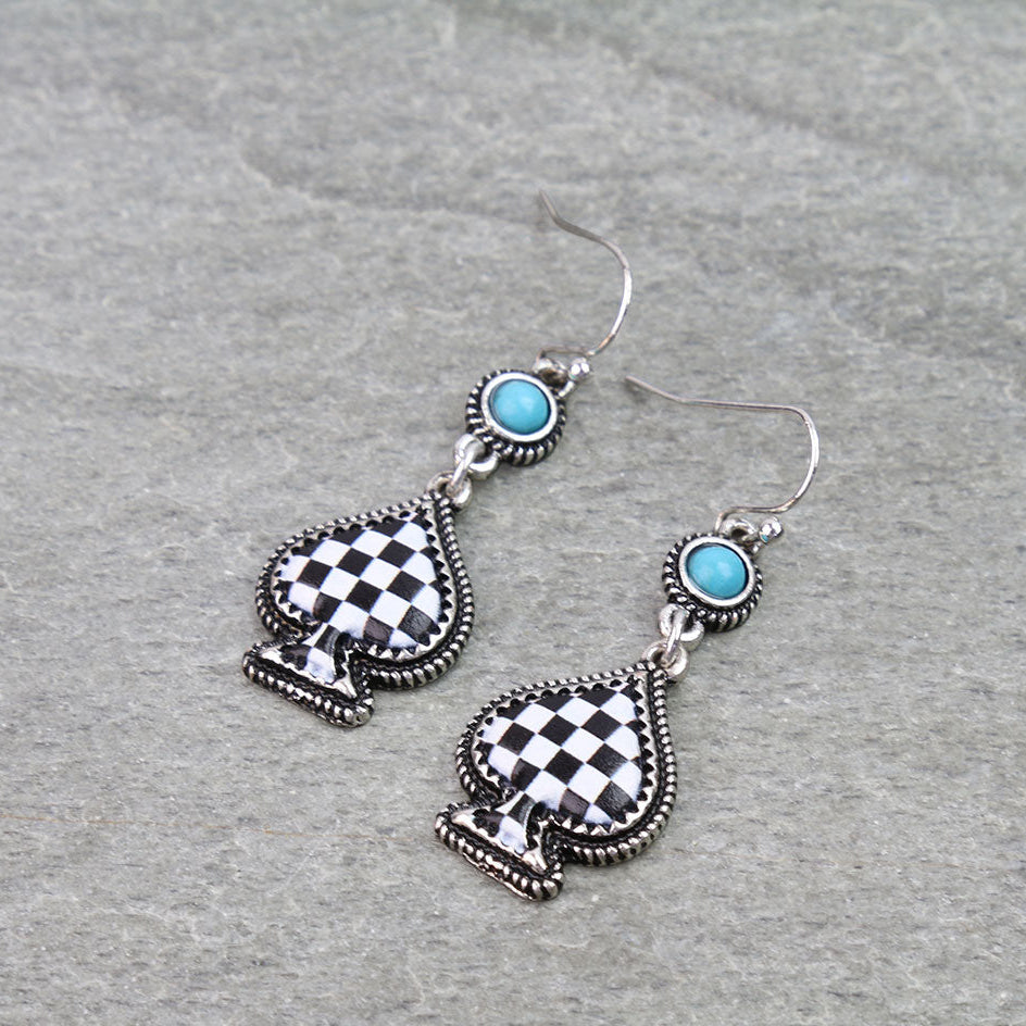 Western Spade Print Dangle Earrings
