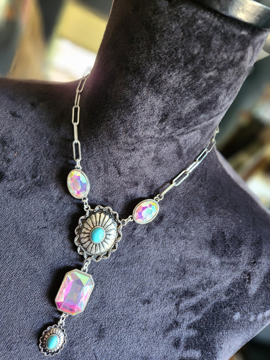 Western Concho Stone Y Necklace Set