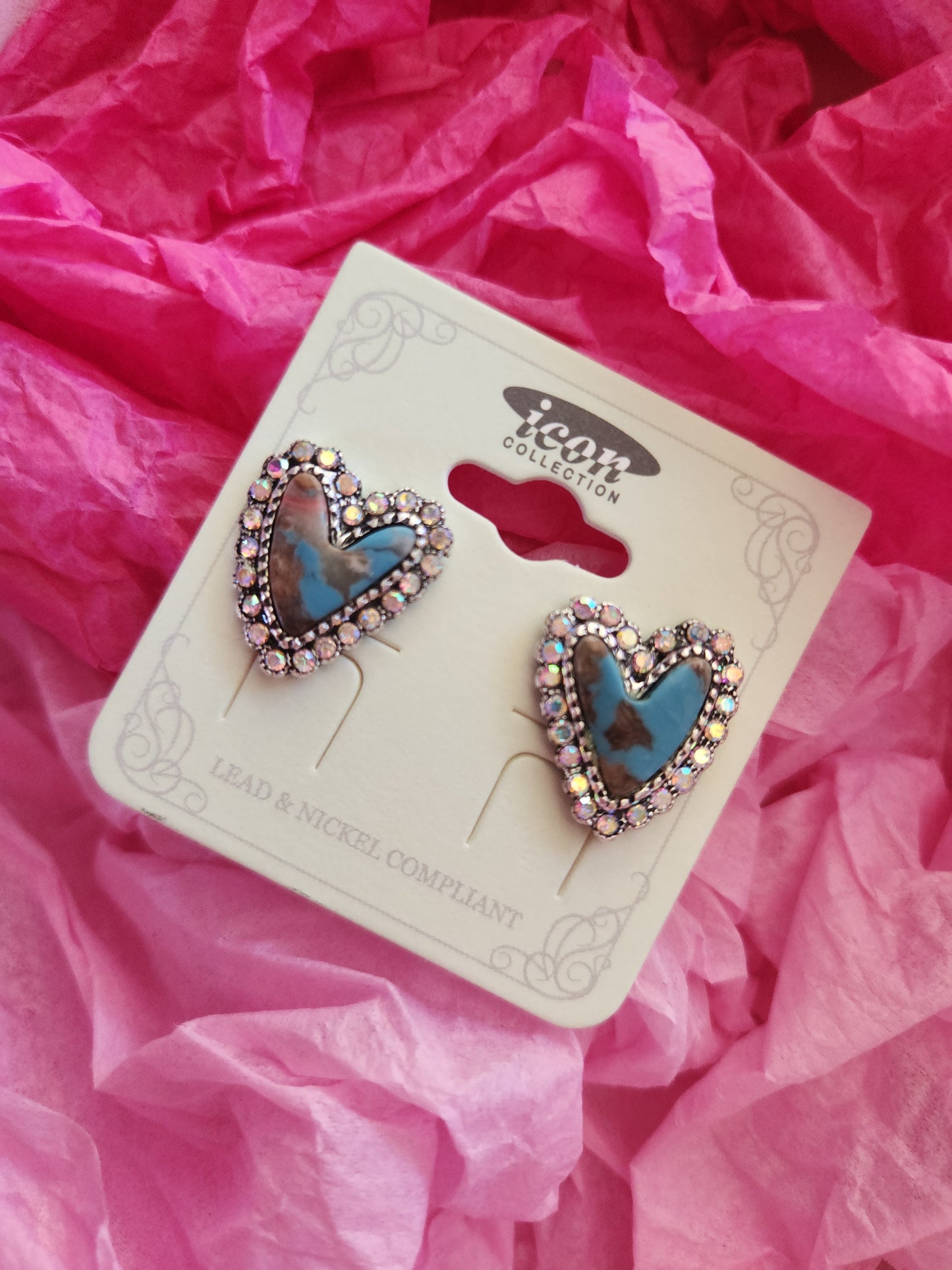 Western Heart Hand Stone Stud Earrings