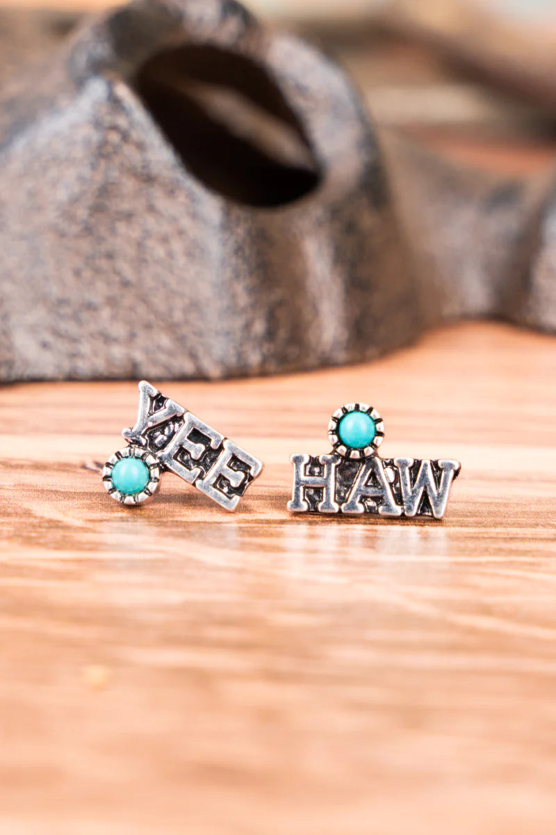 TURQUOISE SILVERTONE STUD EARRINGS