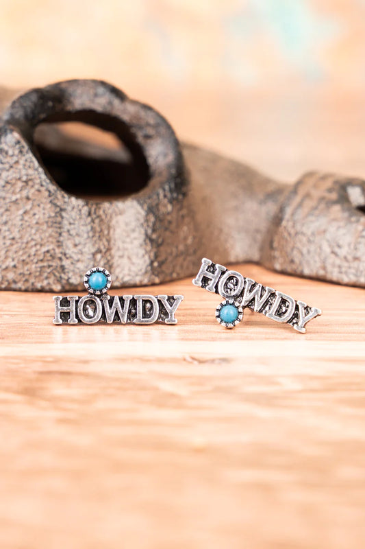 TURQUOISE SILVERTONE STUD EARRINGS