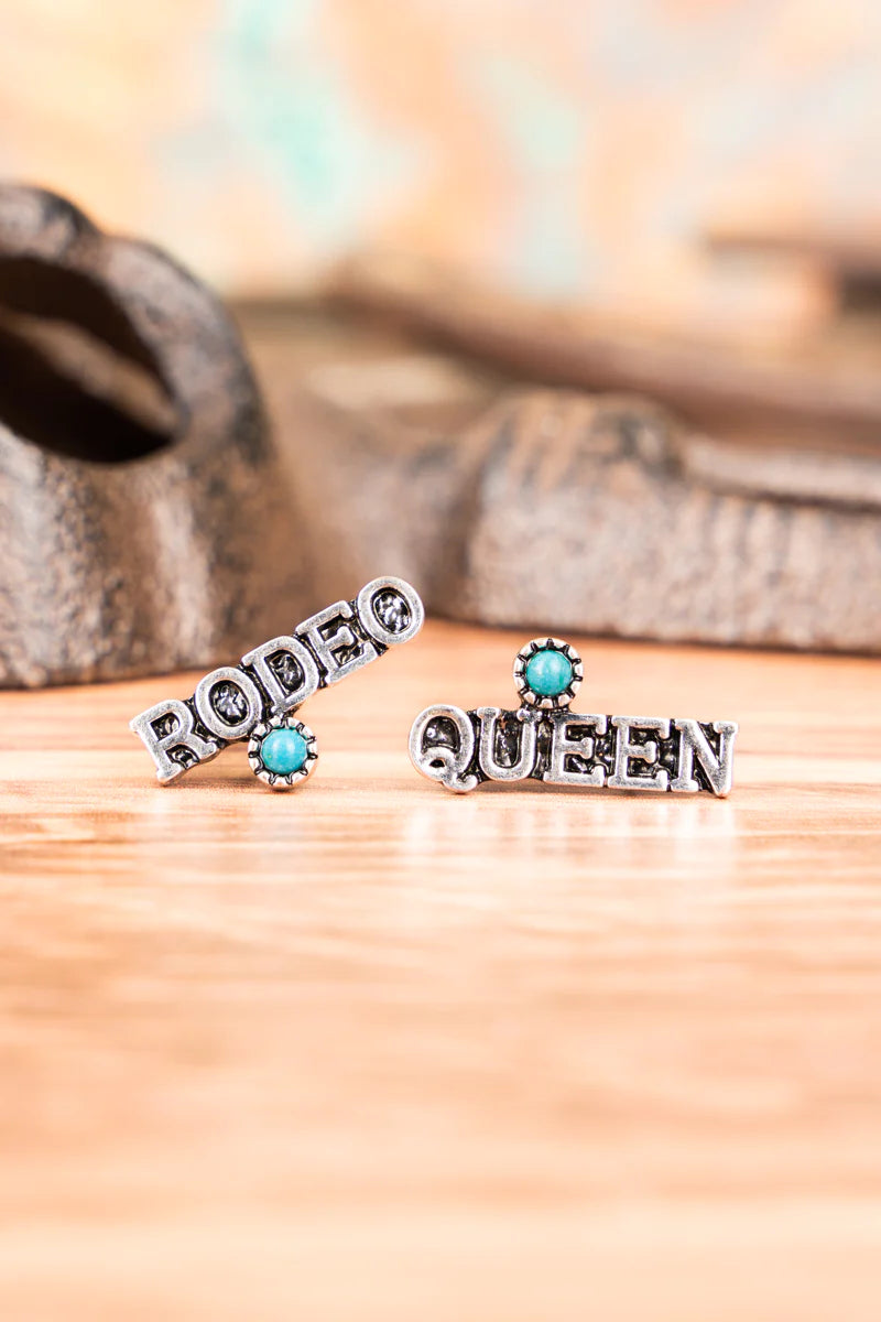 TURQUOISE SILVERTONE STUD EARRINGS