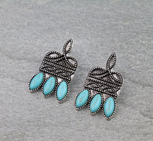 Western Boot Stitch Stone Stud Earrings