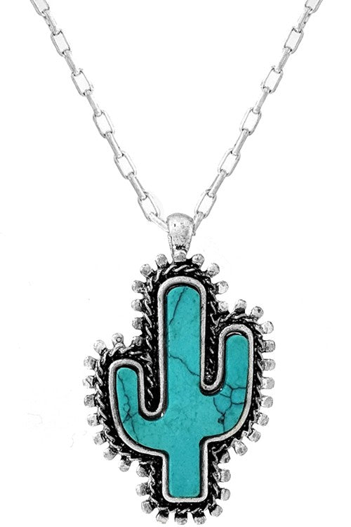 THUNDERBOLT CACTUS GEMSTONE PENDANT SHORT ECKLACE