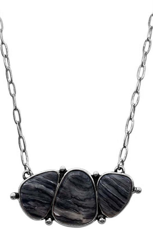 ORGANIC SHAPE AGATE STONE PENDANT CHAIN NECKLACE
