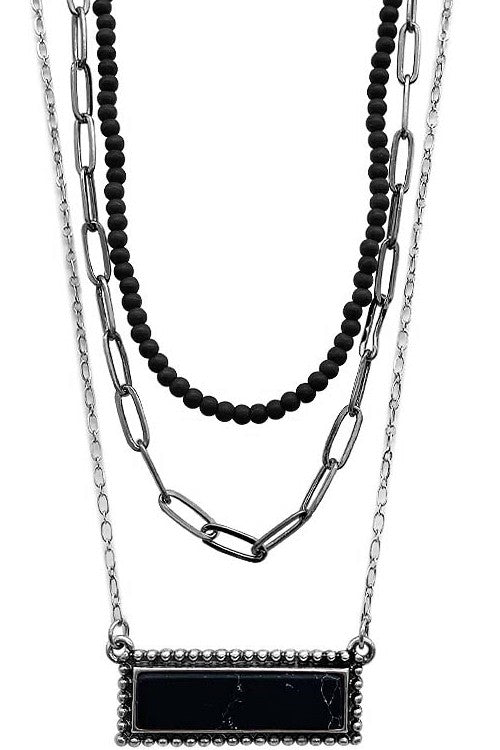 GEMSTONE BAR GEMSTONE BALL CLIP CHAIN NECKLACE