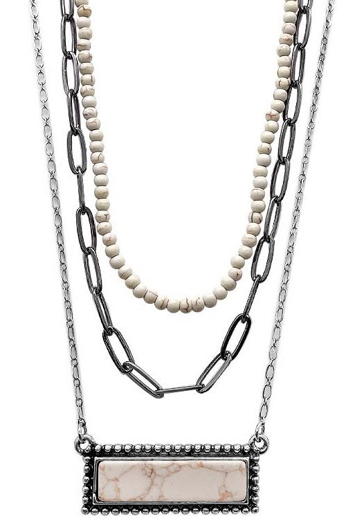 GEMSTONE BAR GEMSTONE BALL CLIP CHAIN NECKLACE