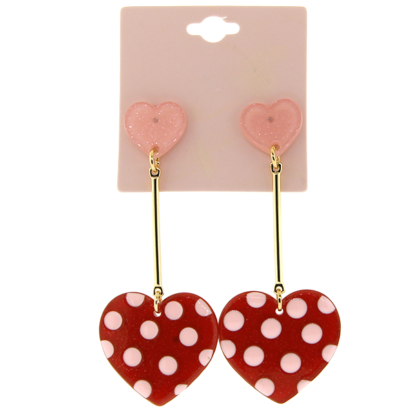 Earring Glittery Heart Drop Resin red