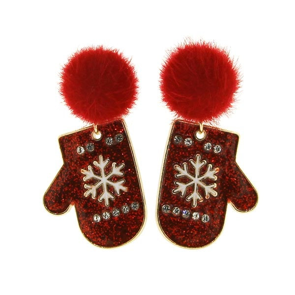 Christmas Earring snow flake mittens red