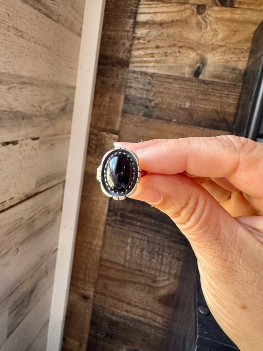 Adjustable Ring – Black Onyx – Sterling Silver – Oval Shape