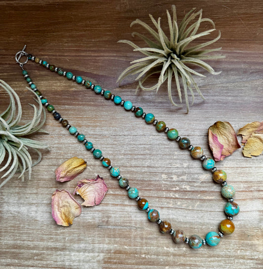 24-Inch Graduated Turquoise Necklace with Sterling Silver Saucers – One-of-a-Kind
