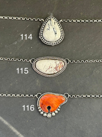 116 - Sterling Silver Orange Spiny Oyster Bear Fixed Chain Necklace by Jason Ogg
