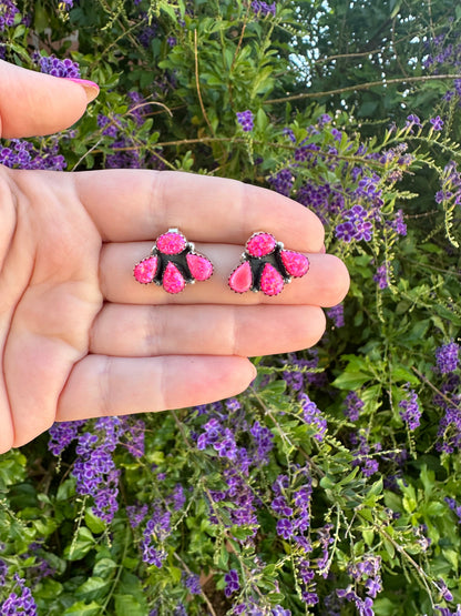 Nizhoni “The Backroads”  MINIS Hot Pink Fire Opal & Sterling Silver 4 Stone Earrings Handmade