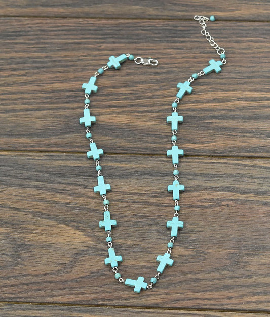 Handmade Cross Synthetic Turquoise Necklace 733034