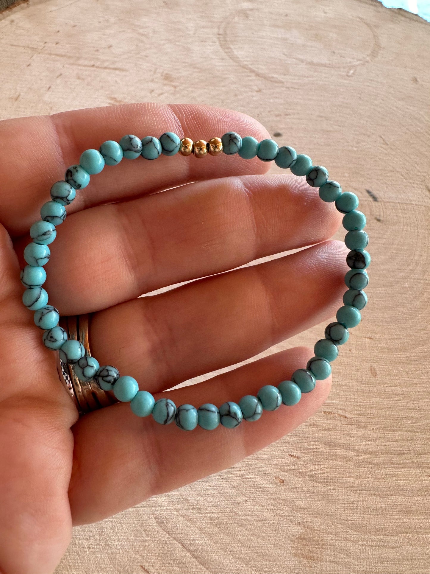 “The Golden Collection”  Handmade Turquoise & Gold Tucson Beaded Stretch Bracelet