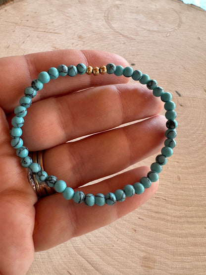 “The Golden Collection”  Handmade Turquoise & Gold Tucson Beaded Stretch Bracelet