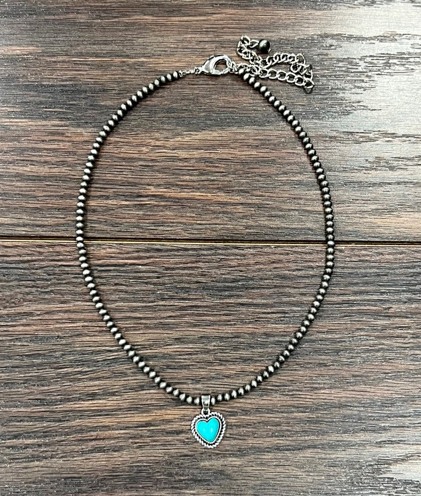 Heart Synthetic Turquoise Necklace 736365