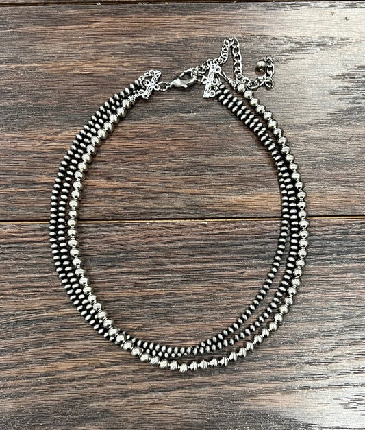 16" Long, 3-strand Silver Navajo Pearl Necklace