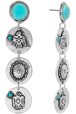 WESTERN GEMSTONE CONCHO FLOWER THUNDERBIRD EARRING