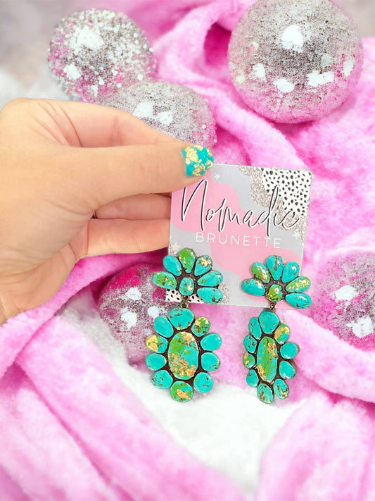 Western Turquoise Earrings with Gold Flakes