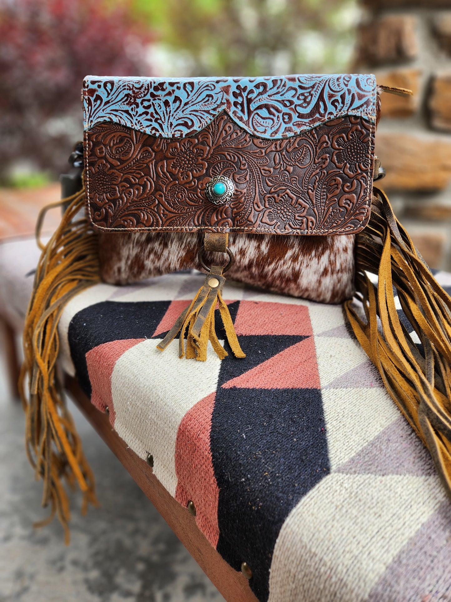 Cerulean Vines Leather & Hairon Bag