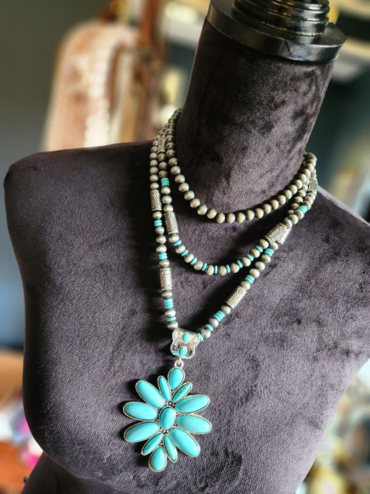 quash Blossom Necklace - Turquoise & Silver