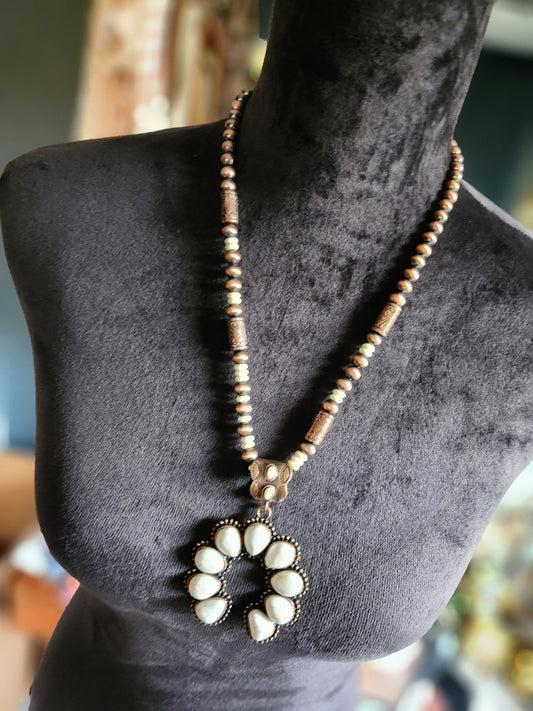 Squash Blossom Pendant Necklace - Ivory & Copper