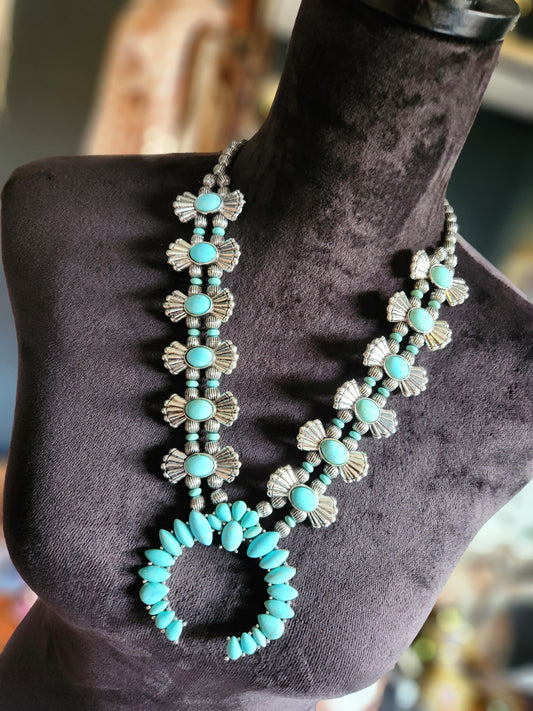 Squash Blossom Necklace - Turquoise & Silver