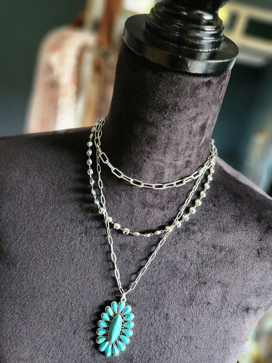 Squash Blossom Necklace - Turquoise & Silver
