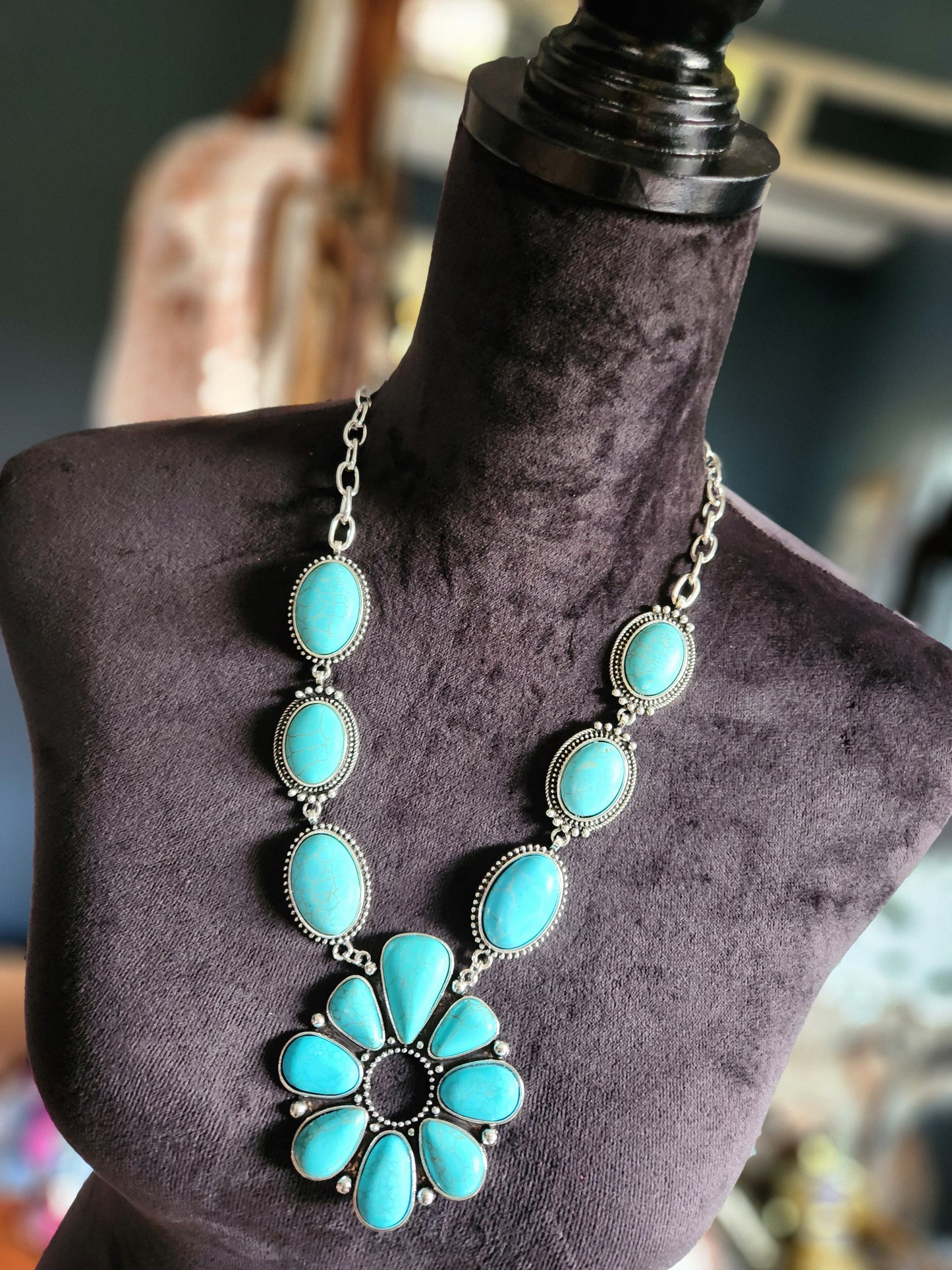 Squash Blossom Necklace - Turquoise & Silver