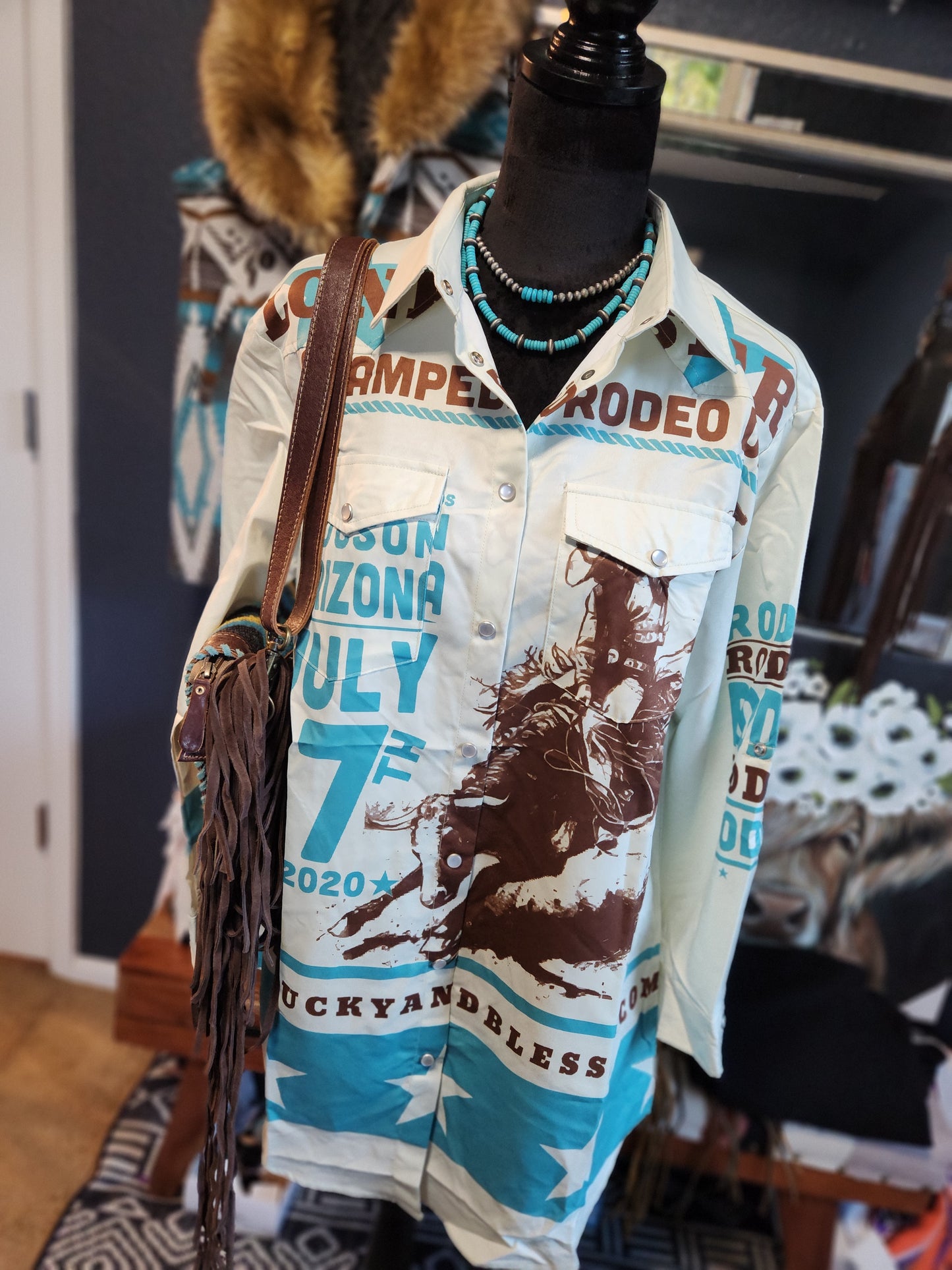 Stamped Rodeo Printed Pearl Snap Button Down Dress