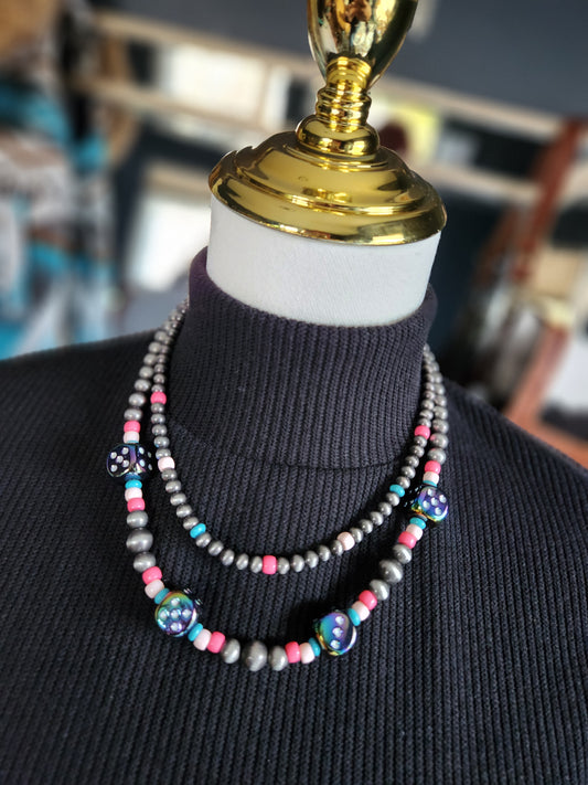 2 Layered  Style Pearl Dice Necklace