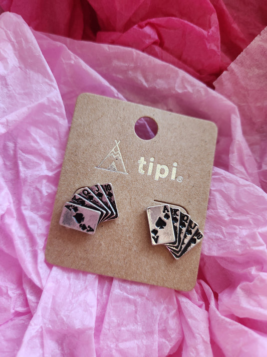 Small Spade Royal Flush Stud Earrings