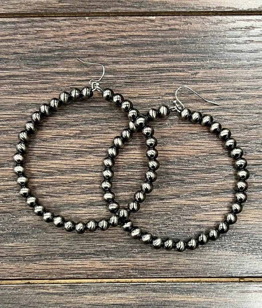 2.5" Long, 6mm Polished Navajo Pearl 65mm Hoop Earrings