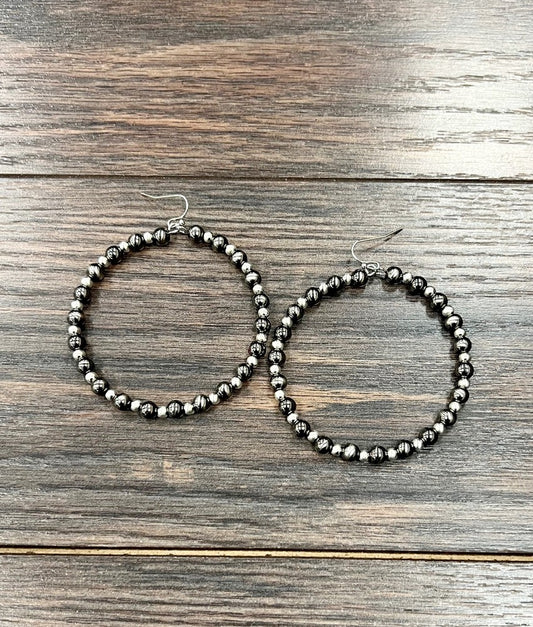 Handmade Polish & Silver Navajo Bead Hoop Earrings