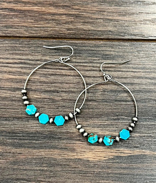 Handmade Hexa Gemstone Hoop Earrings 726233