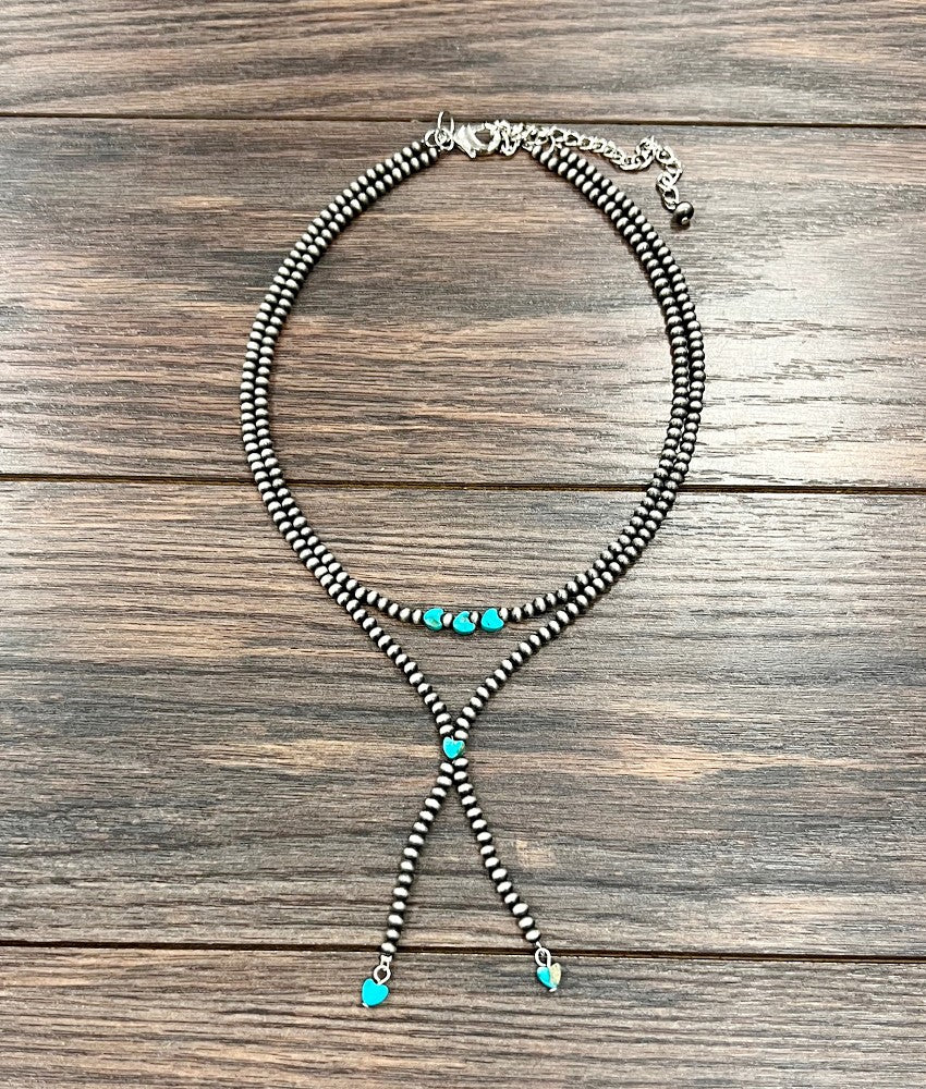 18" to 23" Long, Handmade 2-strand Silver  Bead Necklace 739467