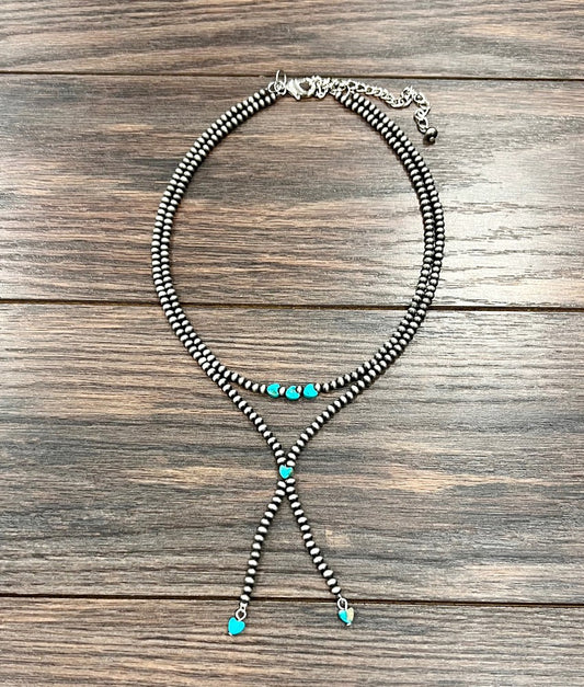 18" to 23" Long, Handmade 2-strand Silver  Bead Necklace 739467