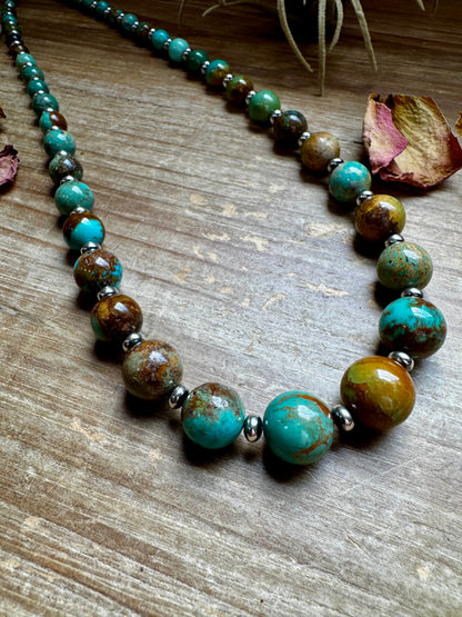 24-Inch Graduated Turquoise Necklace with Sterling Silver Saucers – One-of-a-Kind