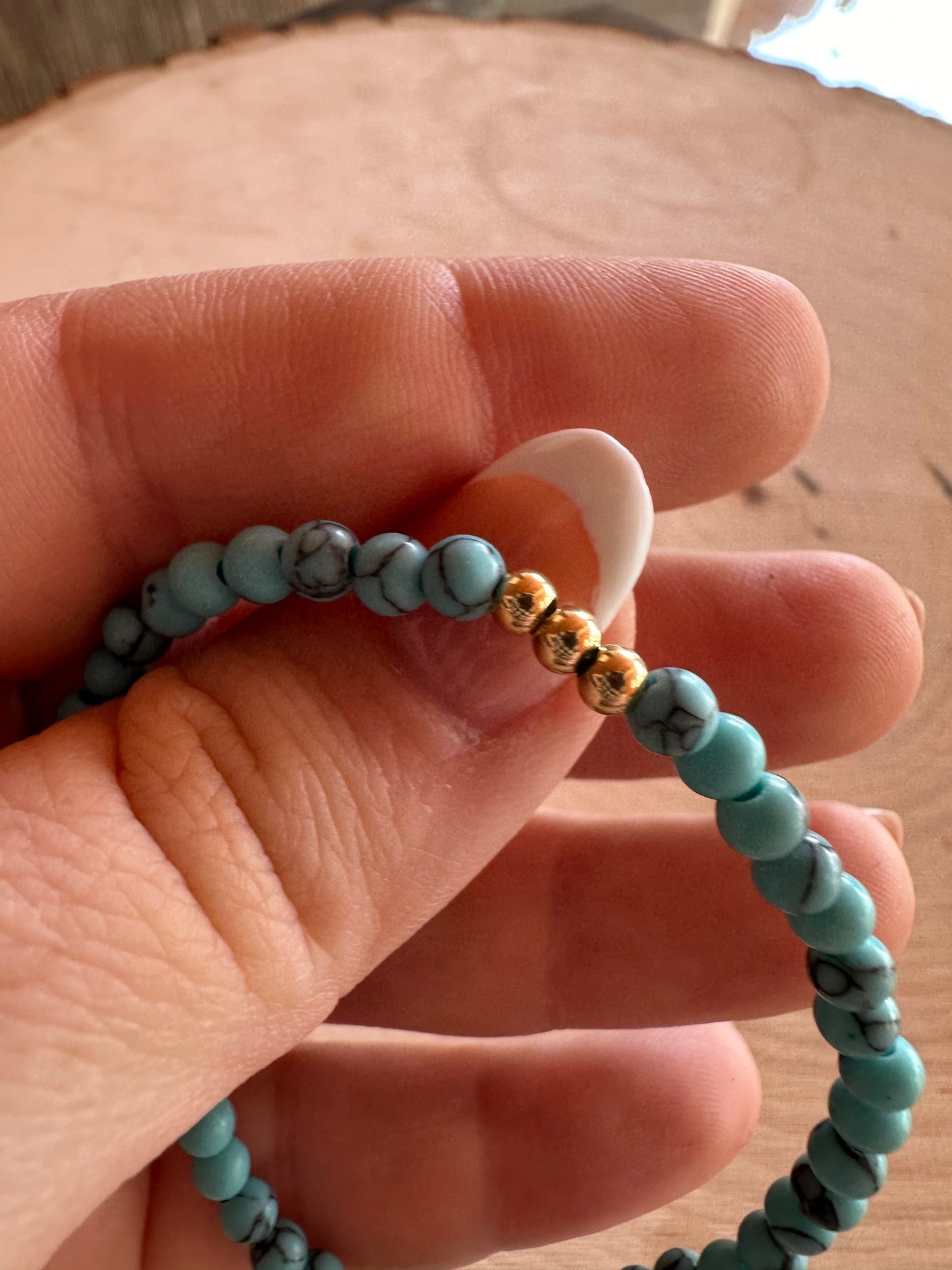 “The Golden Collection”  Handmade Turquoise & Gold Tucson Beaded Stretch Bracelet