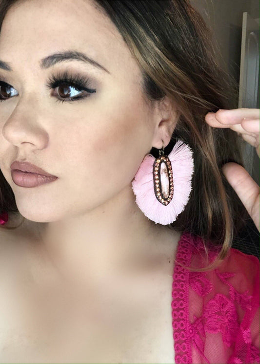 The Casper Earrings- Light Pink Stone With Light Pink Fringe