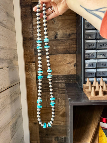 39 inch - American Rodeo Collection - 14 mm Sterling Silver Pearls & Turquoise