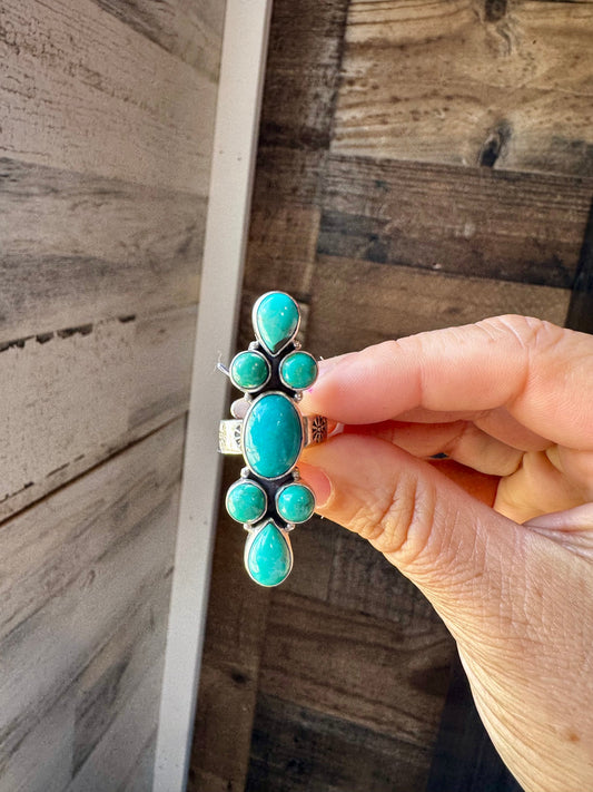 Adjustable Ring – Green Turquoise – Sterling Silver