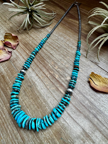 22 inch Graduated Blue necklace with Sterling silver pearls