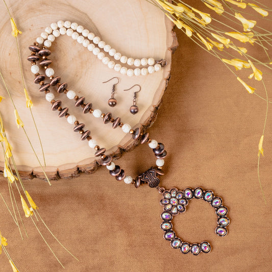 Crystal Squash Blossom Necklace - Ivory & Copper