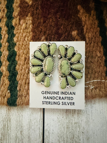 Navajo Sterling Silver & Royston Turquoise Cluster Post Earrings