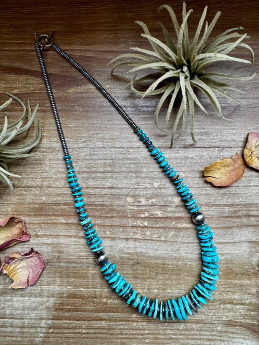 22 inch Graduated Blue necklace with Sterling silver pearls