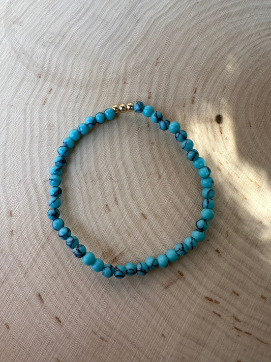 “The Golden Collection”  Handmade Turquoise & Gold Tucson Beaded Stretch Bracelet