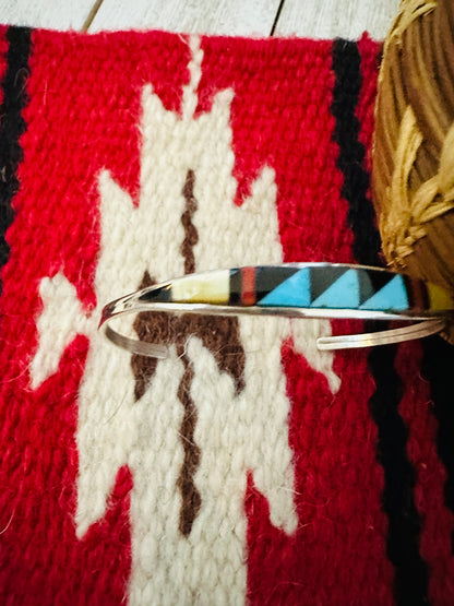 Zuni Sterling Silver & Multi Stone Inlay Cuff Bracelet